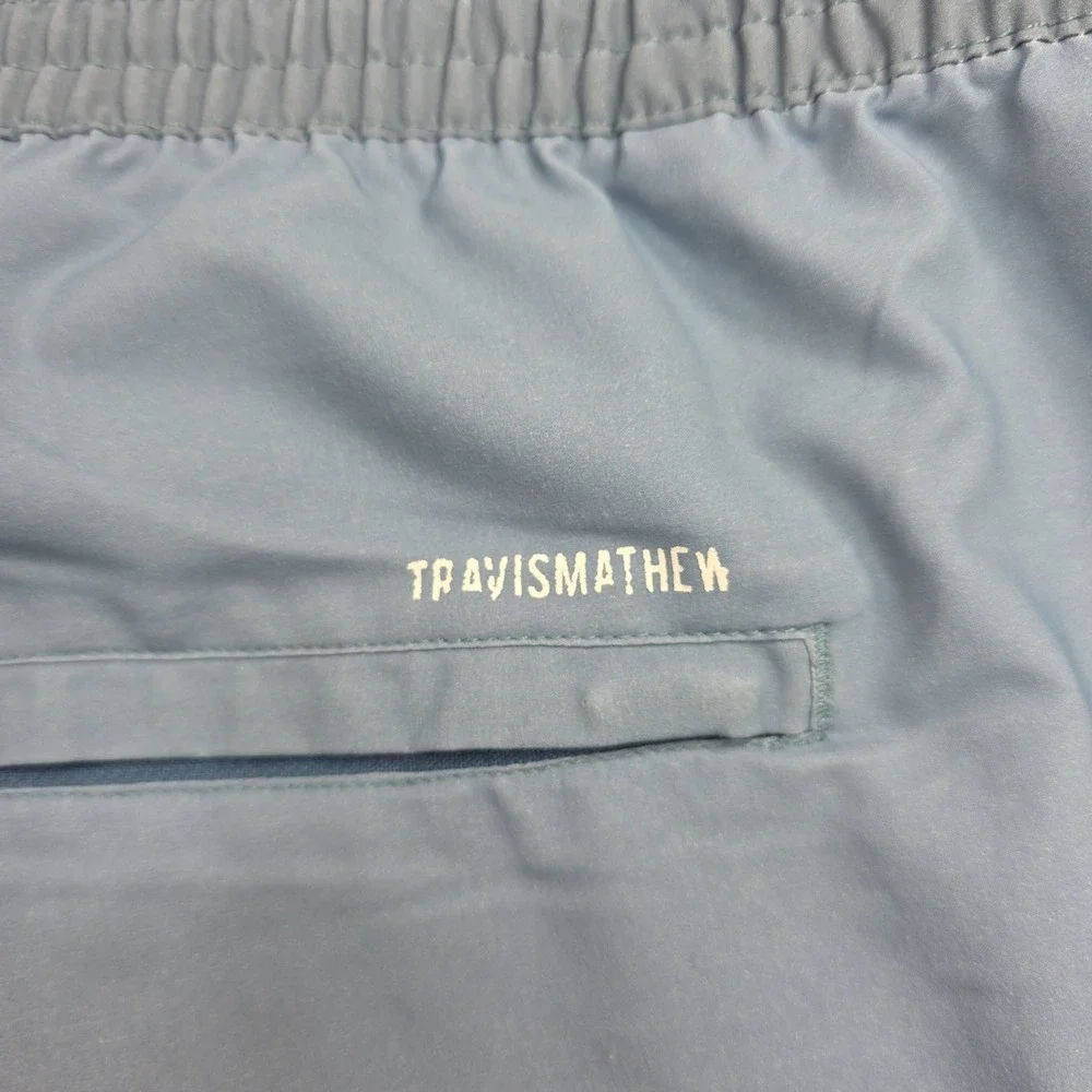 TravisMathew‎ Mens Blue Grey Striped Board Shorts Swim Trunks Elastic Waist 40W